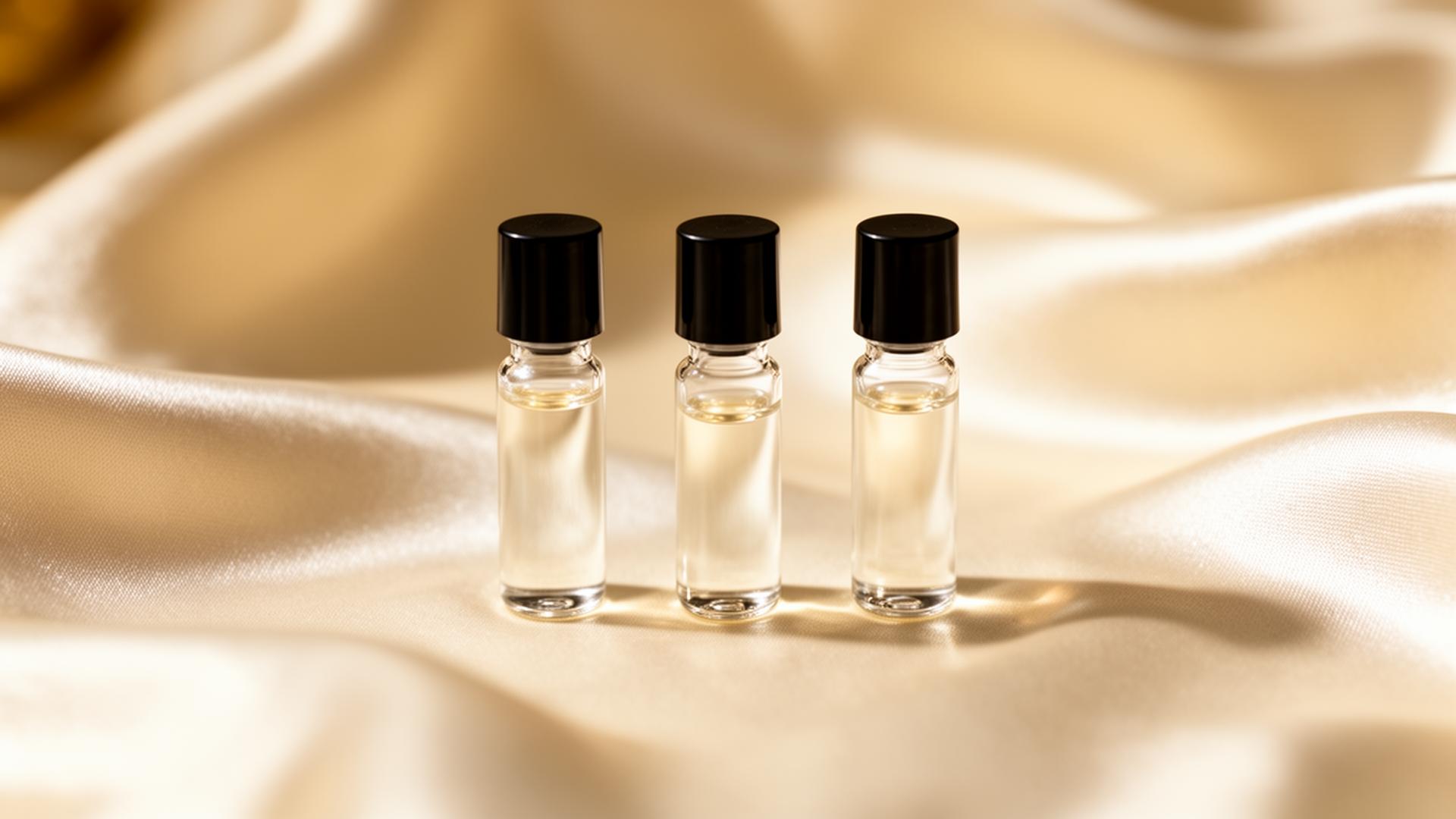 Three exclusive 2ml fragrance samples on ivory silk