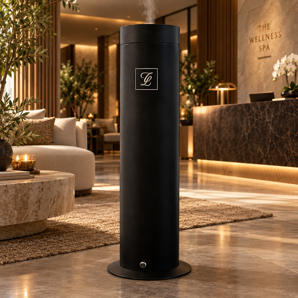 Maison Fragrance High Impact Diffuser in matte Black with the CL monogram in a sophisticated spa interior.