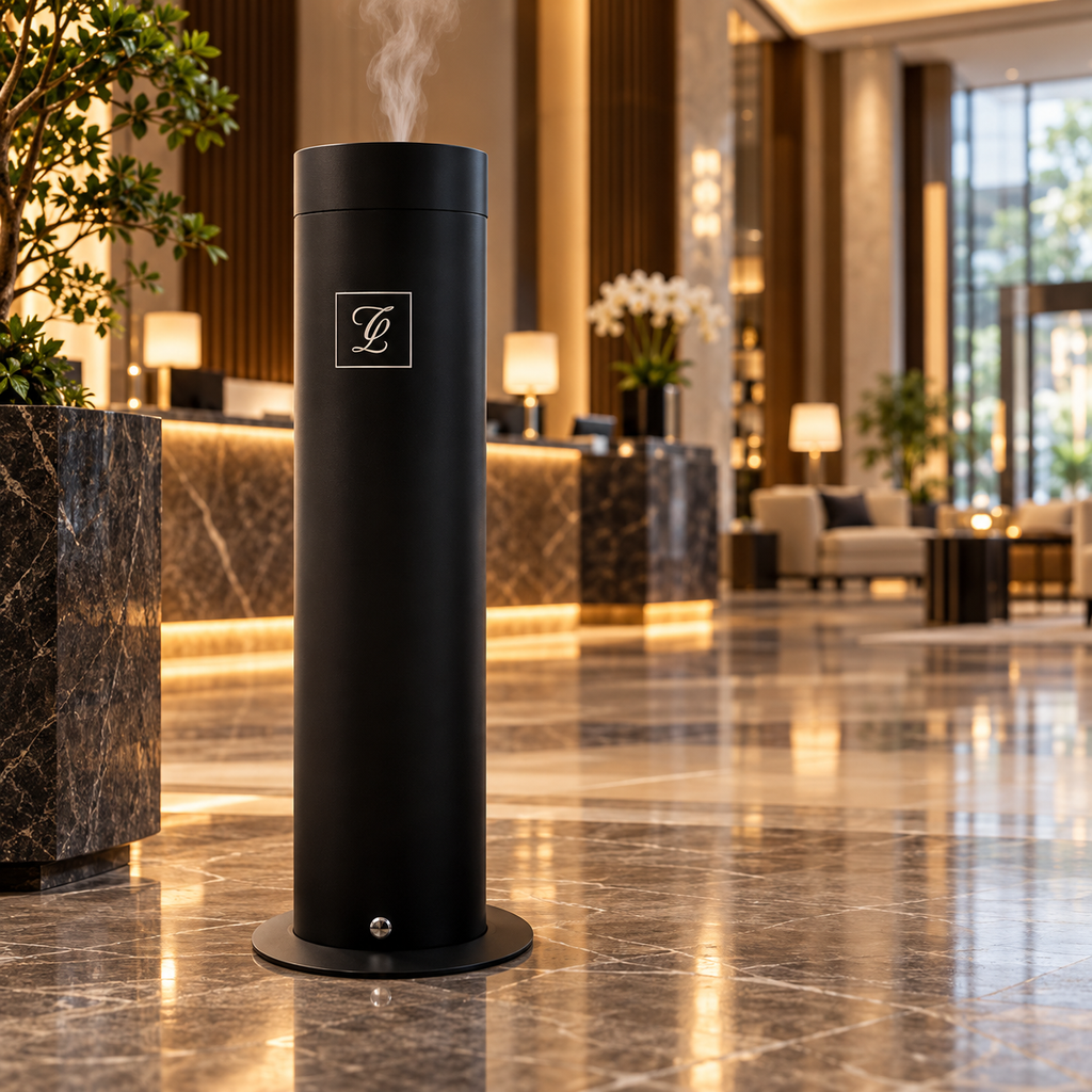 Maison Fragrance High Impact Diffuser in matte Black with the CL monogram in an elegant commercial interior.