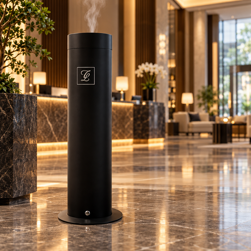 Maison Fragrance High Impact Diffuser in matte Black with the CL monogram in an elegant commercial interior.