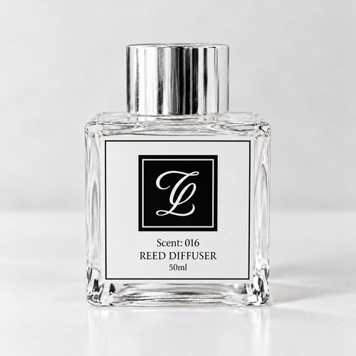 Maison Fragrance Scent 016 Reed Diffuser, 50ml, compact square clear glass bottle with silver cap on a light neutral background.