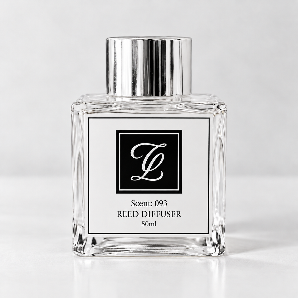 Maison Fragrance Scent 093 Reed Diffuser, 50ml, compact square clear glass bottle with silver cap on a light neutral background.