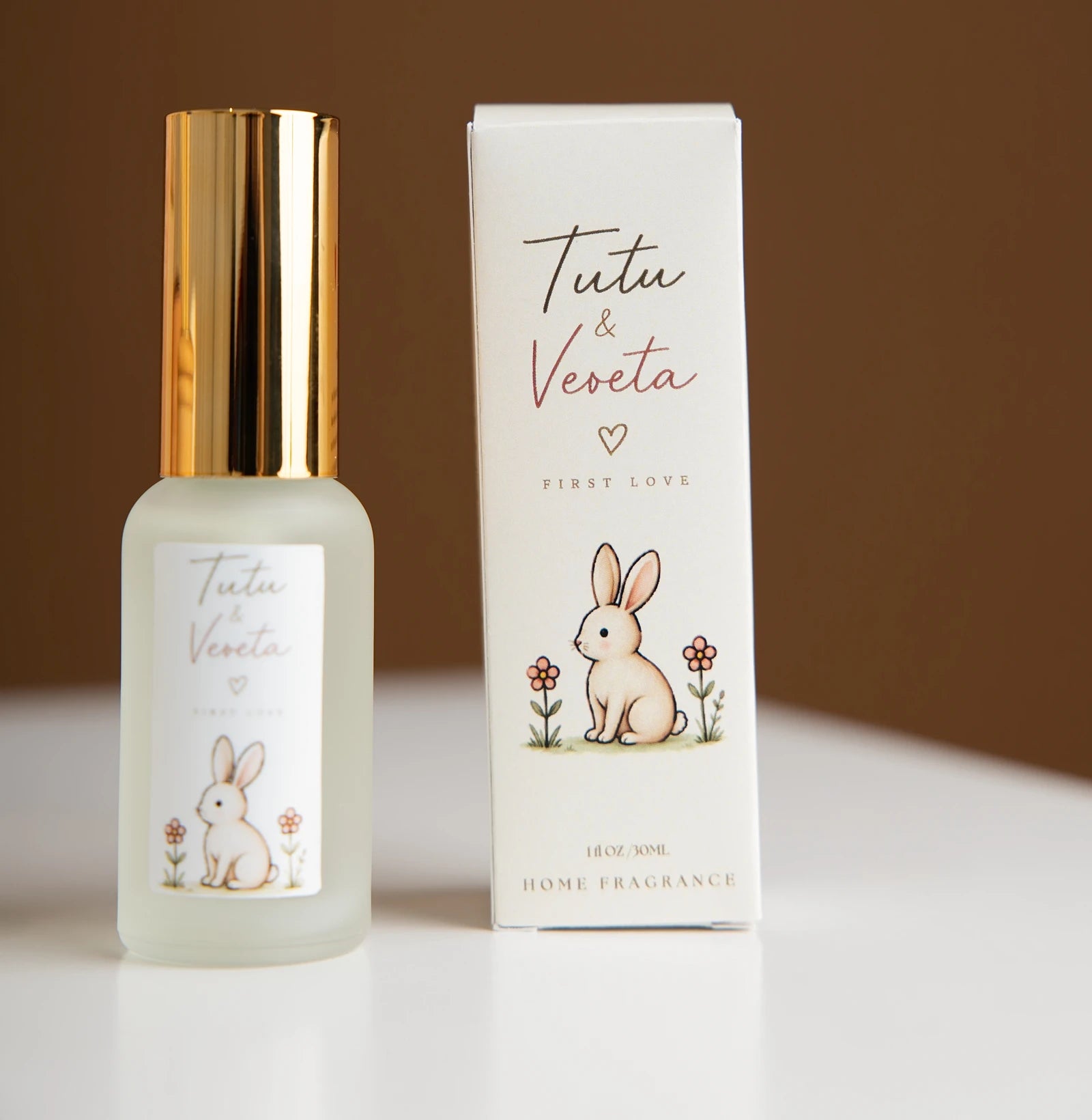 First Love Home Fragrance spray with gold cap and original 30 ml packaging